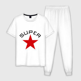 Мужская пижама хлопок с принтом Super Star (2) в городе Новоалтайск, 100% хлопок | брюки и футболка прямого кроя, без карманов, на брюках мягкая резинка на поясе и по низу штанин
 | star | super | звезда | суперстар