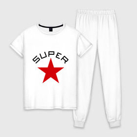 Женская пижама хлопок с принтом Super Star (2) в городе Новоалтайск, 100% хлопок | брюки и футболка прямого кроя, без карманов, на брюках мягкая резинка на поясе и по низу штанин | star | super | звезда | суперстар