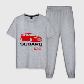 Мужская пижама хлопок с принтом Subaru sti (2) в городе Новоалтайск, 100% хлопок | брюки и футболка прямого кроя, без карманов, на брюках мягкая резинка на поясе и по низу штанин
 | subaru impreza | subaru impreza wrx sti | subaru sti | wrx sti | авто2012 | импреза | субару | субару импреза