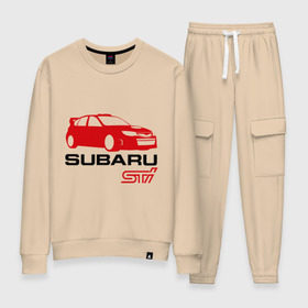 Женский костюм хлопок с принтом Subaru sti (2) в городе Новоалтайск, 100% хлопок | на свитшоте круглая горловина, мягкая резинка по низу. Брюки заужены к низу, на них два вида карманов: два 