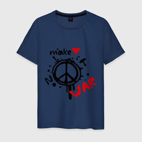 Мужская футболка хлопок с принтом Peace. Make love not war в городе Новоалтайск, 100% хлопок | прямой крой, круглый вырез горловины, длина до линии бедер, слегка спущенное плечо. | Тематика изображения на принте: хиппи