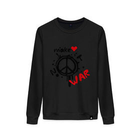 Женский свитшот хлопок с принтом Peace. Make love not war в городе Новоалтайск, 100% хлопок | прямой крой, круглый вырез, на манжетах и по низу широкая трикотажная резинка  | хиппи