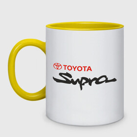 Кружка двухцветная с принтом Toyota Supra в городе Новоалтайск, керамика | объем — 330 мл, диаметр — 80 мм. Цветная ручка и кайма сверху, в некоторых цветах — вся внутренняя часть | Тематика изображения на принте: supra | toyota | toyota supra | vашины | супра | тачки | тойота | тойота  супра