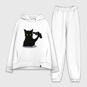 Женский костюм хлопок Oversize с принтом Black Cat Shooter в городе Новоалтайск,  |  | кот | кошка | кошка с пистолетом | кошки | пистолет | револьвер | черная кошка