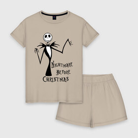 Женская пижама с шортиками хлопок с принтом Nightmare before christmas (3) в городе Новоалтайск, 100% хлопок | футболка прямого кроя, шорты свободные с широкой мягкой резинкой | halloveen | halloven | hallovin | hallowen | halowin | helloveen | helloven | hellovin | helloween | hellowen | hellowin | helowin | день святых | ха | халловин | халлувин | халлуин | халовин | халуин | хеллуин | хелувин | хэлловин | хэллоуин | хэловин | 