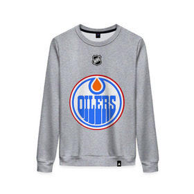 Женский свитшот хлопок с принтом Edmonton Oilers-Khabibulin 35 в городе Новоалтайск, 100% хлопок | прямой крой, круглый вырез, на манжетах и по низу широкая трикотажная резинка  | edmonton oilers | edmonton oilers khabibulin 35национальная лига | nhl | нхл | хокей | хоккей | хоккейный клуб | эмонтон ойлерс
