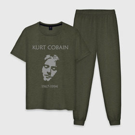 Мужская пижама хлопок с принтом Kurt Cobain в городе Новоалтайск, 100% хлопок | брюки и футболка прямого кроя, без карманов, на брюках мягкая резинка на поясе и по низу штанин
 | kurt cobain | nirvana | кумиры | курт кобейн | легенды | нирвана | певцы | портреты