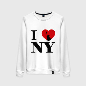 Женский свитшот хлопок с принтом I Love NY (2) в городе Новоалтайск, 100% хлопок | прямой крой, круглый вырез, на манжетах и по низу широкая трикотажная резинка  | i love | new york | америка | нью йорк | я люблю нью йорк