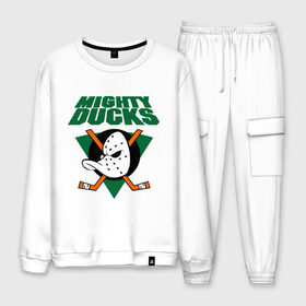 Мужской костюм хлопок с принтом Anaheim Mighty Ducks (2) в городе Новоалтайск, 100% хлопок | на свитшоте круглая горловина, мягкая резинка по низу. Брюки заужены к низу, на них два вида карманов: два “обычных” по бокам и два объемных, с клапанами, расположенные ниже линии бедра. Брюки с мягкой трикотажной резинкой на поясе и по низу штанин. В поясе для дополнительного комфорта — широкие завязки | Тематика изображения на принте: nhl | лига | национальная лига | нхл | хокей | хоккей | хоккейная лига