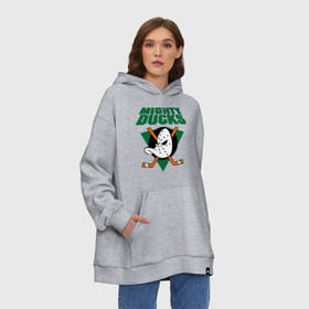 Худи SuperOversize хлопок с принтом Anaheim Mighty Ducks (2) в городе Новоалтайск, 70% хлопок, 30% полиэстер, мягкий начес внутри | карман-кенгуру, эластичная резинка на манжетах и по нижней кромке, двухслойный капюшон
 | nhl | лига | национальная лига | нхл | хокей | хоккей | хоккейная лига