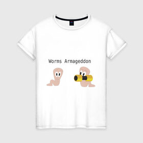 Женская футболка хлопок с принтом Worms armageddon в городе Новоалтайск, 100% хлопок | прямой крой, круглый вырез горловины, длина до линии бедер, слегка спущенное плечо | Тематика изображения на принте: armageddon | worms | армагеддон | червяки | червячки