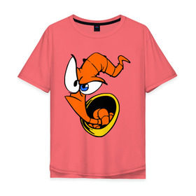 Мужская футболка хлопок Oversize с принтом Червяк Джим (Earthworm jimm) в городе Новоалтайск, 100% хлопок | свободный крой, круглый ворот, “спинка” длиннее передней части | червяк джим. главный герой мультика 