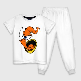 Детская пижама хлопок с принтом Червяк Джим (Earthworm jimm) в городе Новоалтайск, 100% хлопок |  брюки и футболка прямого кроя, без карманов, на брюках мягкая резинка на поясе и по низу штанин
 | червяк джим. главный герой мультика 
