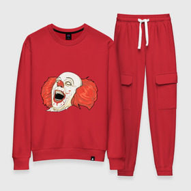 Женский костюм хлопок с принтом Evil Clown в городе Новоалтайск, 100% хлопок | на свитшоте круглая горловина, мягкая резинка по низу. Брюки заужены к низу, на них два вида карманов: два 