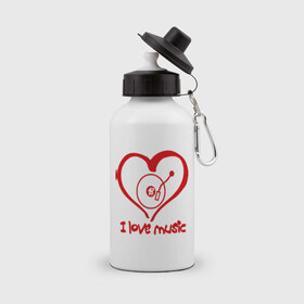 Бутылка спортивная с принтом I love music (3) в городе Новоалтайск, металл | емкость — 500 мл, в комплекте две пластиковые крышки и карабин для крепления | i love | музыка | я люблю | я люблю музыку