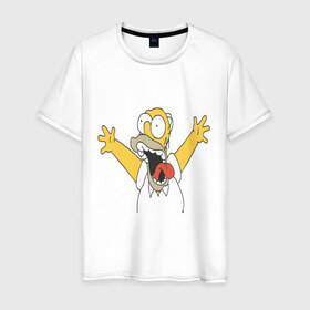 Мужская футболка хлопок с принтом Crazy comer simpson в городе Новоалтайск, 100% хлопок | прямой крой, круглый вырез горловины, длина до линии бедер, слегка спущенное плечо. | гомер