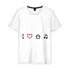 Мужская футболка хлопок с принтом I love house music (5) в городе Новоалтайск, 100% хлопок | прямой крой, круглый вырез горловины, длина до линии бедер, слегка спущенное плечо. | Тематика изображения на принте: 