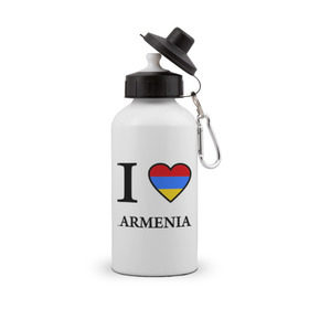 Бутылка спортивная с принтом I love Armenia в городе Новоалтайск, металл | емкость — 500 мл, в комплекте две пластиковые крышки и карабин для крепления | armenia | армению | армения | армяне | армянин | ереван | люблю | флаг
