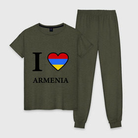 Женская пижама хлопок с принтом I love Armenia в городе Новоалтайск, 100% хлопок | брюки и футболка прямого кроя, без карманов, на брюках мягкая резинка на поясе и по низу штанин | armenia | армению | армения | армяне | армянин | ереван | люблю | флаг