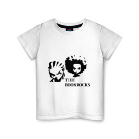 Детская футболка хлопок с принтом Гетто (The Boondocks) в городе Новоалтайск, 100% хлопок | круглый вырез горловины, полуприлегающий силуэт, длина до линии бедер | Тематика изображения на принте: 2x2 | boondocks | ghetto | tv | бундокс | гетто | мультик | мультфильмы | тв