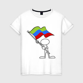 Женская футболка хлопок с принтом Waving flag - Dagestan в городе Новоалтайск, 100% хлопок | прямой крой, круглый вырез горловины, длина до линии бедер, слегка спущенное плечо | 05 регион | даг | дагестан | даги | кавказ | кавказский | флаг