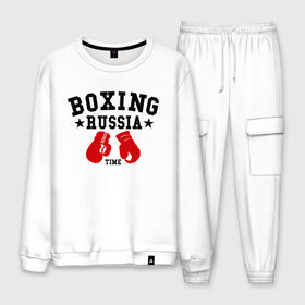 Мужской костюм хлопок с принтом Boxing Russia time в городе Новоалтайск, 100% хлопок | на свитшоте круглая горловина, мягкая резинка по низу. Брюки заужены к низу, на них два вида карманов: два “обычных” по бокам и два объемных, с клапанами, расположенные ниже линии бедра. Брюки с мягкой трикотажной резинкой на поясе и по низу штанин. В поясе для дополнительного комфорта — широкие завязки | boxing | boxing russia time | kickboxing | mix fight | бокс | боксер | кик бокс | кикбокс