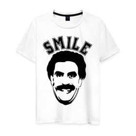 Мужская футболка хлопок с принтом Борат-smile в городе Новоалтайск, 100% хлопок | прямой крой, круглый вырез горловины, длина до линии бедер, слегка спущенное плечо. | borat smileкавказ | борат | борат smile | кавказцы