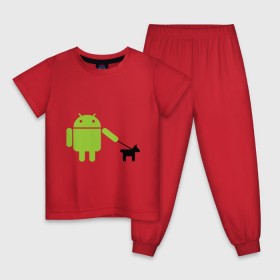 Детская пижама хлопок с принтом Android с собакой в городе Новоалтайск, 100% хлопок |  брюки и футболка прямого кроя, без карманов, на брюках мягкая резинка на поясе и по низу штанин
 | android | админу | андроид | прикольные | собака