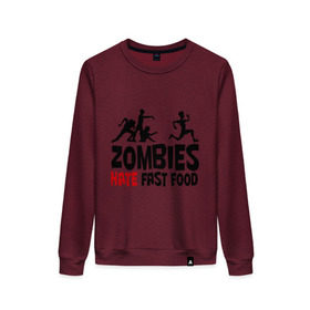 Женский свитшот хлопок с принтом Zombies hate fast food в городе Новоалтайск, 100% хлопок | прямой крой, круглый вырез, на манжетах и по низу широкая трикотажная резинка  | зомби