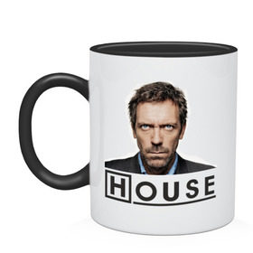 Кружка двухцветная с принтом Gregory House M.D. в городе Новоалтайск, керамика | объем — 330 мл, диаметр — 80 мм. Цветная ручка и кайма сверху, в некоторых цветах — вся внутренняя часть | everybody lies | haus | house | все лгут | доктор | хауз | хаус | хью лори