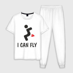 Мужская пижама хлопок с принтом I can fly - Я умею летать в городе Новоалтайск, 100% хлопок | брюки и футболка прямого кроя, без карманов, на брюках мягкая резинка на поясе и по низу штанин
 | i can fly | желудок | летать | расстройство желудка | я умею летать