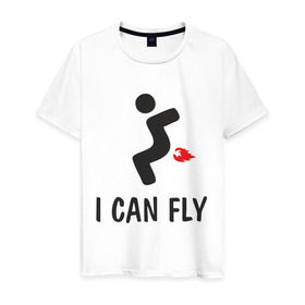 Мужская футболка хлопок с принтом I can fly - Я умею летать в городе Новоалтайск, 100% хлопок | прямой крой, круглый вырез горловины, длина до линии бедер, слегка спущенное плечо. | i can fly | желудок | летать | расстройство желудка | я умею летать