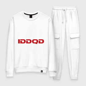 Женский костюм хлопок с принтом IDDQD Doom в городе Новоалтайск, 100% хлопок | на свитшоте круглая горловина, мягкая резинка по низу. Брюки заужены к низу, на них два вида карманов: два 