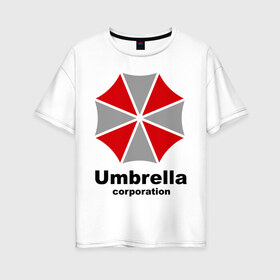 Женская футболка хлопок Oversize с принтом Umbrella corporation в городе Новоалтайск, 100% хлопок | свободный крой, круглый ворот, спущенный рукав, длина до линии бедер
 | resident evil | umbrella corporation | амбрелла | корпорация | логотип | обитель зла