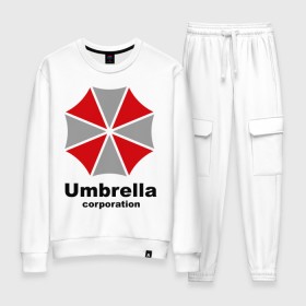 Женский костюм хлопок с принтом Umbrella corporation в городе Новоалтайск, 100% хлопок | на свитшоте круглая горловина, мягкая резинка по низу. Брюки заужены к низу, на них два вида карманов: два 