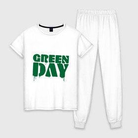 Женская пижама хлопок с принтом Green day (4) в городе Новоалтайск, 100% хлопок | брюки и футболка прямого кроя, без карманов, на брюках мягкая резинка на поясе и по низу штанин | heavy metal | metal | muse | rock | trash metal | альтернатива | квартет | лица | метал | рок | рок группа | рок группы | трэш метал | хеви метал
