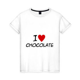 Женская футболка хлопок с принтом Chocolate в городе Новоалтайск, 100% хлопок | прямой крой, круглый вырез горловины, длина до линии бедер, слегка спущенное плечо | chocolate | i love | вкуснятина | конфеты | люблю шоколад | сладкое | сладкоежка | сладости | шоколад | шоколадный