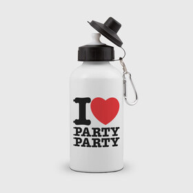 Бутылка спортивная с принтом I Love Party в городе Новоалтайск, металл | емкость — 500 мл, в комплекте две пластиковые крышки и карабин для крепления | i love | party | вечеринка | диско | дискотека | люблю тусоваться | танцы | туса | тусить | тусовка | я люблю