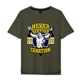 Мужская футболка хлопок Oversize с принтом WWE John Cena Never Give Up (3) в городе Новоалтайск, 100% хлопок | свободный крой, круглый ворот, “спинка” длиннее передней части | джон сина