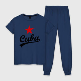 Женская пижама хлопок с принтом Куба - Cuba в городе Новоалтайск, 100% хлопок | брюки и футболка прямого кроя, без карманов, на брюках мягкая резинка на поясе и по низу штанин | звезда | куба | надпись | остров свободы
