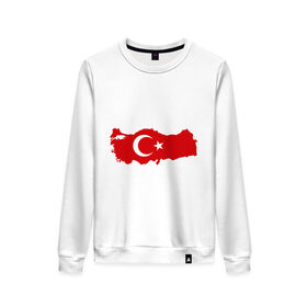 Женский свитшот хлопок с принтом Турция (Turkey) в городе Новоалтайск, 100% хлопок | прямой крой, круглый вырез, на манжетах и по низу широкая трикотажная резинка  | turkey | символ | страна | турция | флаг