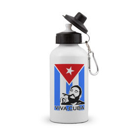 Бутылка спортивная с принтом Viva, Cuba! в городе Новоалтайск, металл | емкость — 500 мл, в комплекте две пластиковые крышки и карабин для крепления | cuba | viva | вива | кастро | куба | кубы | фидель | флаг