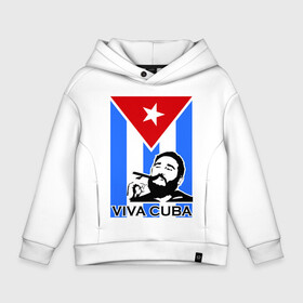 Детское худи Oversize хлопок с принтом Viva, Cuba! в городе Новоалтайск, френч-терри — 70% хлопок, 30% полиэстер. Мягкий теплый начес внутри —100% хлопок | боковые карманы, эластичные манжеты и нижняя кромка, капюшон на магнитной кнопке | cuba | viva | вива | кастро | куба | кубы | фидель | флаг