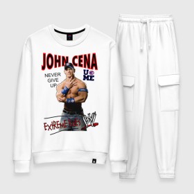 Женский костюм хлопок с принтом John Cena Extreme Rules в городе Новоалтайск, 100% хлопок | на свитшоте круглая горловина, мягкая резинка по низу. Брюки заужены к низу, на них два вида карманов: два 