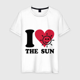 Мужская футболка хлопок с принтом I love the sun - Я люблю солнце в городе Новоалтайск, 100% хлопок | прямой крой, круглый вырез горловины, длина до линии бедер, слегка спущенное плечо. | i love | sun | небо | погода | светить | солнечный | солнце | солнышко | я люблю солнце