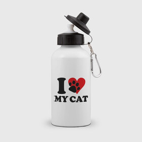 Бутылка спортивная с принтом I love my cat - Я люблю свою кошку в городе Новоалтайск, металл | емкость — 500 мл, в комплекте две пластиковые крышки и карабин для крепления | cat | i love | love my cat | киса | киска | кот | котенок | котик | котяра | кошка | люблю кошку