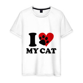 Мужская футболка хлопок с принтом I love my cat - Я люблю свою кошку в городе Новоалтайск, 100% хлопок | прямой крой, круглый вырез горловины, длина до линии бедер, слегка спущенное плечо. | cat | i love | love my cat | киса | киска | кот | котенок | котик | котяра | кошка | люблю кошку