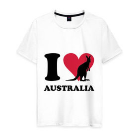 Мужская футболка хлопок с принтом I love Australia в городе Новоалтайск, 100% хлопок | прямой крой, круглый вырез горловины, длина до линии бедер, слегка спущенное плечо. | i love | i love australia | кенгуру | я люблю | я люблю австралию