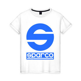 Женская футболка хлопок с принтом Sparco (Спарко) в городе Новоалтайск, 100% хлопок | прямой крой, круглый вырез горловины, длина до линии бедер, слегка спущенное плечо | sparco | автотюнинг | спарко | тюнинг
