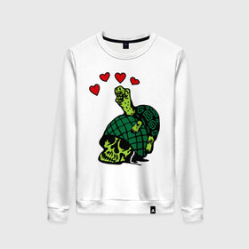 Женский свитшот хлопок с принтом Turtle `s Love в городе Новоалтайск, 100% хлопок | прямой крой, круглый вырез, на манжетах и по низу широкая трикотажная резинка  | turtles love | каска | любовь | черепаха | черепашка | черепашки